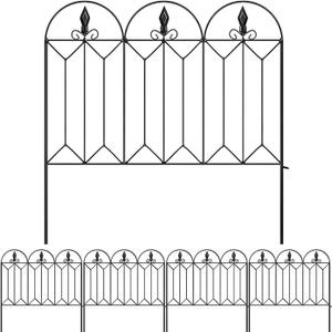 5 Pack Garden Fence Animal Barrier, Black No Dig Rustproof Metal Fence, 10ft (L)24in (H) Decorative Garden Borders, for Dogs, Flower Bed, Patio, White