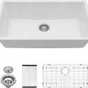 Lordear 33 White Granite Composite Kitchen Sink 33" x 19" Undermount Sink Quartz Composite White Deep Single Bowl Under Counter Kitchen Sinks (White)