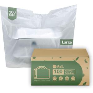 Reli. To Go Bags/Take Out Bags (100 Count) (Large 23" L x 12" W x 12.5" H) Reusable Plastic Bags with Handles - Die Cut Handle - Plastic | Use for Shopping, Business, Carry Out, Restaurant
