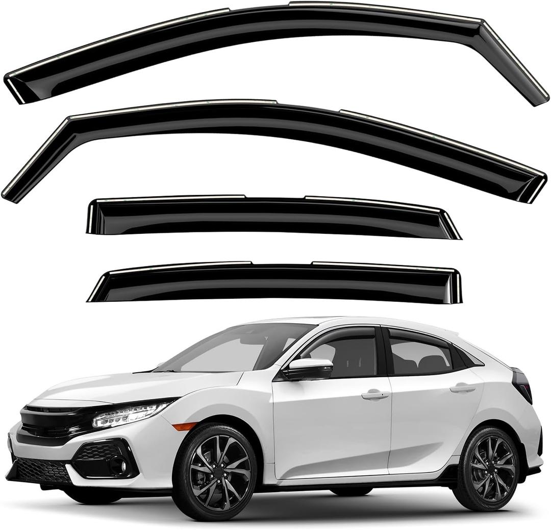 GrandWheel Window Deflectors Smoke Tinted in-Channel Side Window Vent Visor Deflectors Rain Guards Compatible with Honda Civic 2016-2021 Hatchback - 4 pcs. GW0942