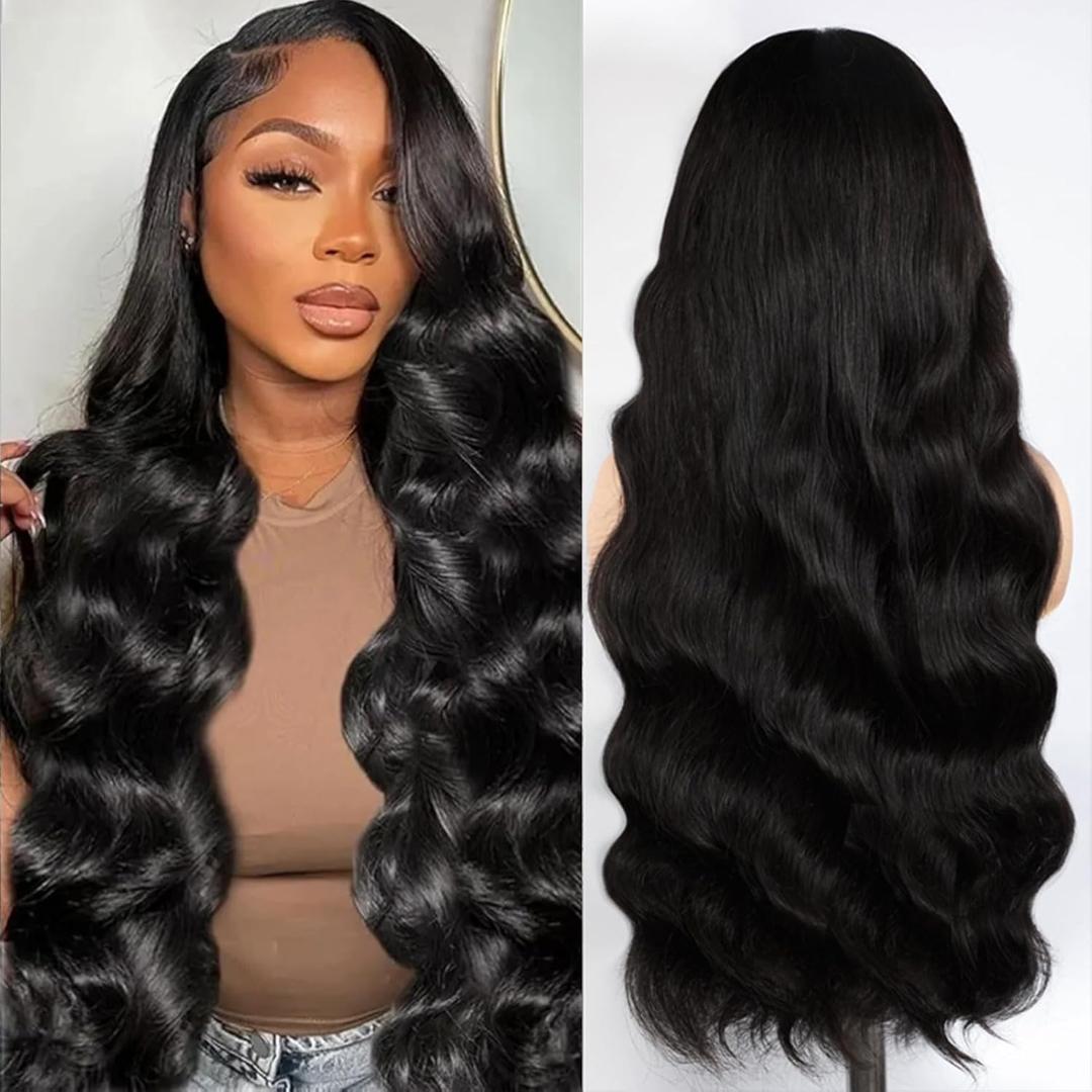 IWISH 5x5 HD Lace Front Wig Pre Plucked 28 Inch Human Hair Body Wave Lace Closure Glueless Wigs for Women Natural Black Color 12A Brazilian Virgin Hair