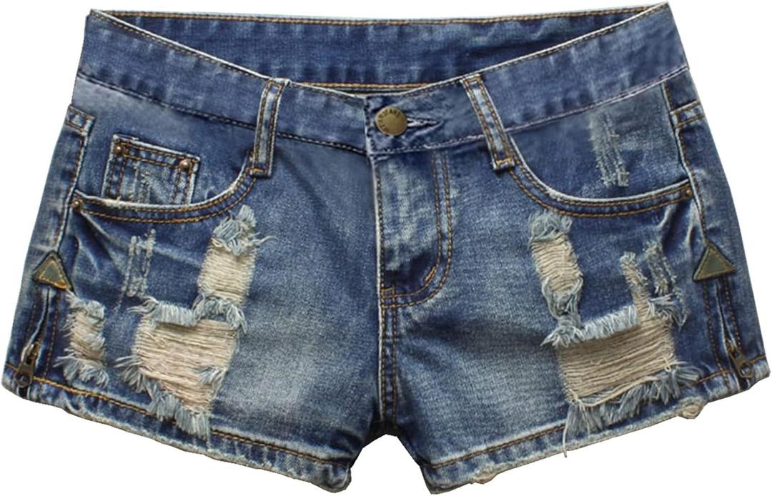Fensajomon Women's Low Rise Summer Ripped Distressed Frayed Denim Shorts Sexy Jean (Light Blue, S)