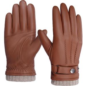 BISON DENIM Sheepskin Leather Gloves for Men, Winter Warm Touchscreen Gloves with Cashmere Lining, Driving Motorcycle Gloves (Small, Tan)