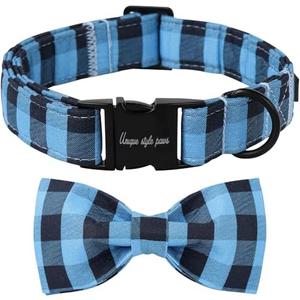 Unique style paws Cotton Dog Collar with Bow Puppy Collar with Black Blue Grid for Small Medium Large Boys Girls Dogs