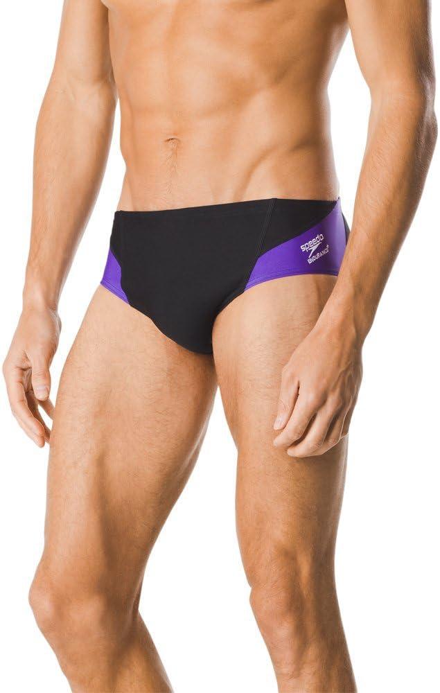 Speedo Men's Poly Mesh Square Leg Swimsuit (34, Black/Purple Spark)