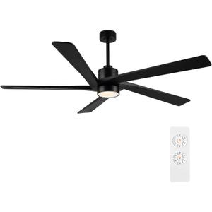 WINGBO 72 Inch DC Ceiling Fan with Lights and 3 Downrods, 5 Reversible Carved Wood Blades, 6-Speed Noiseless DC Motor, Modern Ceiling Fan in Matte Black Finish, ETL Listed