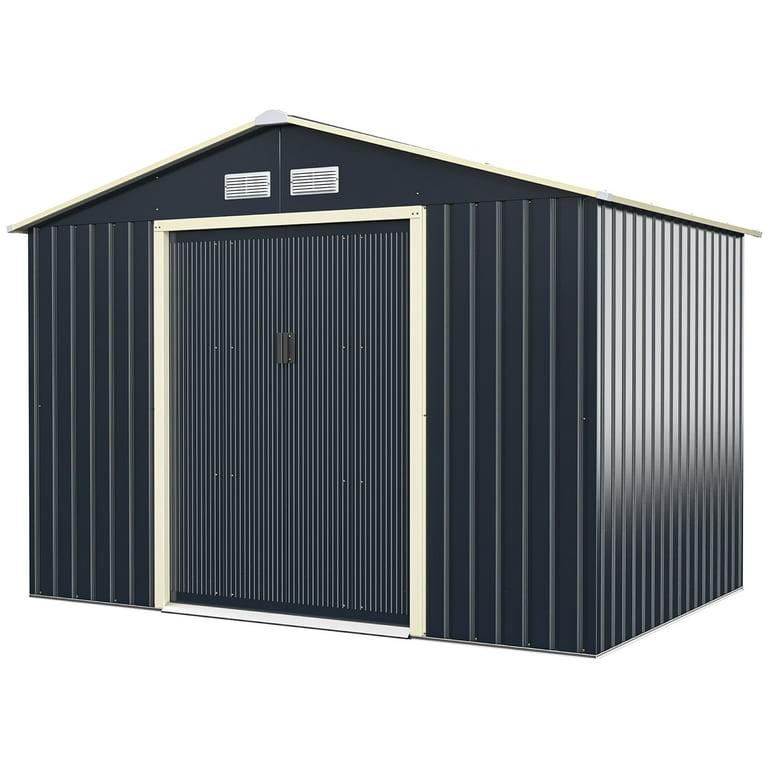 11 x 8 Feet Metal Storage Shed for Garden and Tools with 2 Lockable Sliding Doors