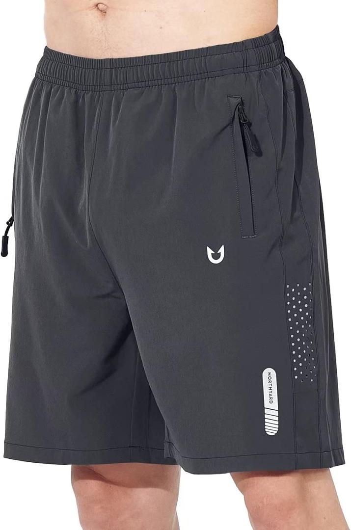 NORTHYARD Men's Athletic Running Shorts Gym Workout 7"/ 9"/ 5" Quick Dry Lightweight Sports Basketball Tennis 3 Zipper Pockets Darkgrey S