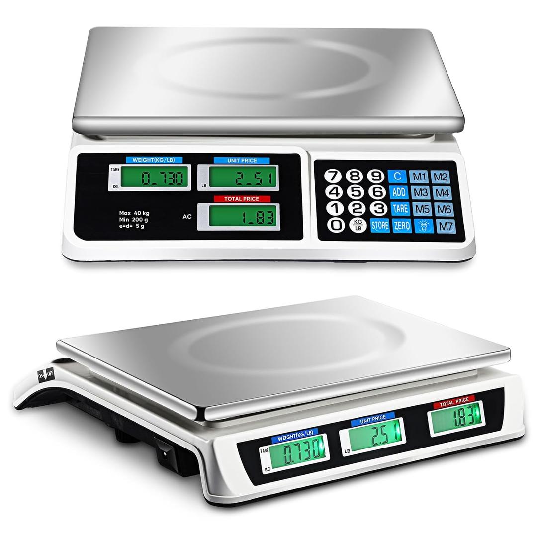 Commercial Food Scale Digital Weight Food Electronic Price Computing Accurate Meat Produce Scale with LCD Display for Kitchen Farmers Market Deli Shop Retail(88lb/40kg)