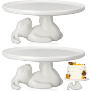 Nuenen Easter Cupcake Stand Bunny Ceramic Dessert Plates 8.3 Inches Bunny Serving Dishes Round Dessert Tray Decorations for Easter Eggs, Cookies and Candy(2 Pcs)