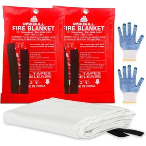Emergency Fire Blanket for Home and Kitchen 2 Pack 40 x 40 Fiberglass Fire Safety Blanket Suppression Emergency With Gloves for School Fireplace Grill Car Office Garage Welding Warehouse Safety