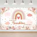 Avezano Boho Rainbow Baby Shower Banner for Girls - Boho Pampas Baby Shower Party Decorations - Pink - 70.8 x 43.3 Inch