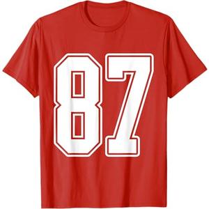 #87 White Outline Number 87 Sports Fan Jersey Style T-Shirt
