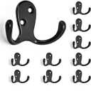 HOMOTEK 10 Pack Heavy Duty Coat Hooks Wall Mounted Double Prong(Left and Right) Rustproof Coat Hook Hardware Retro Dual Robe Hanger for Coat,Towel, Scarf, Hat, Bag, Key, Shoes, Matte Black