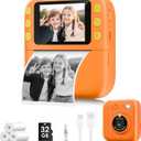Instant Print Camera for Kids, Christmas Birthday Gifts for Girls Boys, 1080P Instant Digital Print Cameras for Toddler,Portable Toy for 4 5 6 7 8 9 10 Year Old Girl with 32GB SD CardOrange
