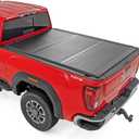 Rough Country Hard Low-Profile Tri-Fold Tonneau Cover for Chevy Silverado & GMC Sierra 2500HD & 3500HD (20202025) - Low-Profile Aluminum Truck Bed Cover, Fits 6'9" Bed w/Rail Caps