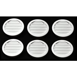 2" Round Plastic Louver Soffit Air Vent Reptile Screen Grille Cover Multiple Colors/Quantities (6, White)