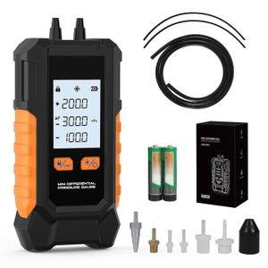 Digital Manometer -101~200kPa Manometer Gas Pressure Tester, Data Zero & Calibration Mini HVAC Gas Pressure Tester with Backlight LCD Display & Data Hold, 6 Units, 7 Adapters