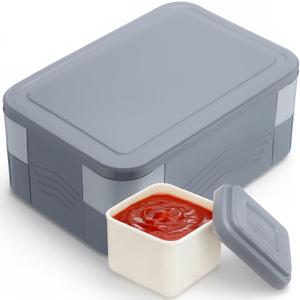 Qinyoung 6-compartment Bento Box, 50oz Lunch Container with Utensils & Sauce Cup, Microwave & Dishwasher Safe, Leakproof Lunch Box for Adults Men Women (Gray)