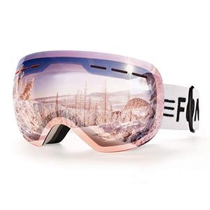 FONHCOO Ski Goggles for Men Women, Anti-Fog OTG Snow Snowboard Glasses with Detachable Lens for Skiing Skating, UV Protection Anti-Glare Pink