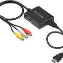 RCA to HDMI Adapter Converter, AV to HDMI Converter with HDMI Cable Supports PAL/NTSC for PS2/VHS/VCR/Blue-Ray DVD ect.