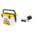 Frabill Magnum Bait Station 19 Quart Live Bait Well, White and Yellow & 120 Volt Adaptor | Charging Cord to Power Fishing Aerators | 18" Length, Black