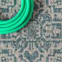 JONATHAN Y Medallion Weave Indoor Outdoor Runner Rug 2X10 Teal Blue/Gray, Sinjuri Textured for Backyard, Patio, Porch, Easy-Cleaning, High Traffic, Pet-Friendly, Non-Shedding (SMB101C-210)