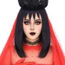 Mildiso Black Wig for Lydia Deetz Wig with Necklace Black Wigs for Lydia Deetz Costume Cute Hair Wigs for Party M114BK