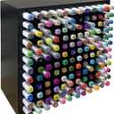 MinBoo Bamboo Marker Organizer Wooden Art Supply Storage Organizer Rack Art Markers Pens Colored Pencils Paint Brushes Stationary Organizer Holder (Black, Rack for 144 Markers)