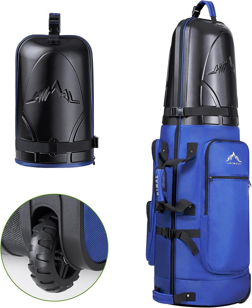 uniHimal Golf Travel Bag with Hard Case Top, 1680D Heavy Duty Oxford Golf Club Travel Bags for Airlines with Wheels Easy to Maneuver (Blue)