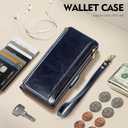 Antsturdy Compatible with Google Pixel 7a Case Wallet with Card Holder Women Men Phone Case RFID Blocking PU Leather Kickstand Flip Protective Cover Wrist Strap Zipper Credit Card Slots,Dark Blue