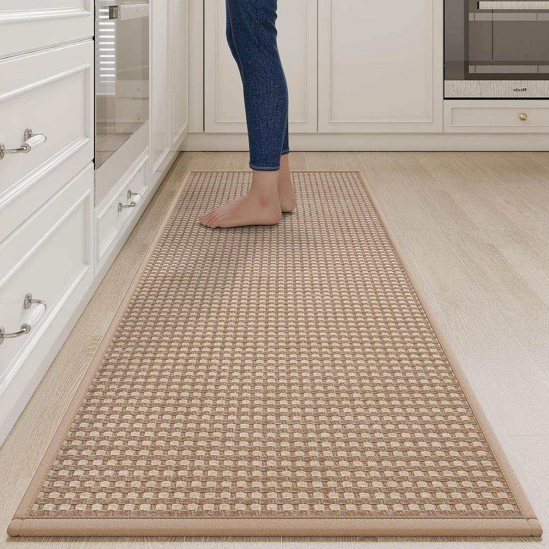 YDKGL Long Kitchen Runner Rugs Kitchen Mat Non Slip Washable, Super Absorbent Soft Chenille Braided Kitchen Mats for Floor, Rubber Backing Kitchen Floor Sink Standing Mat, Easy Clean, Brown 24"x71"