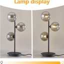 Mid Century Modern Table Lamp, Black 3 Light Reading Lamp with Smoky Grey Glass Shade, Bedside Lamp for Bedroom Living Room Study Room