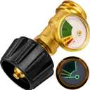 Flame King Propane Tank Gauge Level Indicator Leak Detector Gas Pressure Meter Color Coded & Glow in the Dark Universal for Cylinder, BBQ Gas Grill, RV Camper, Heater and More Appliances, Brass