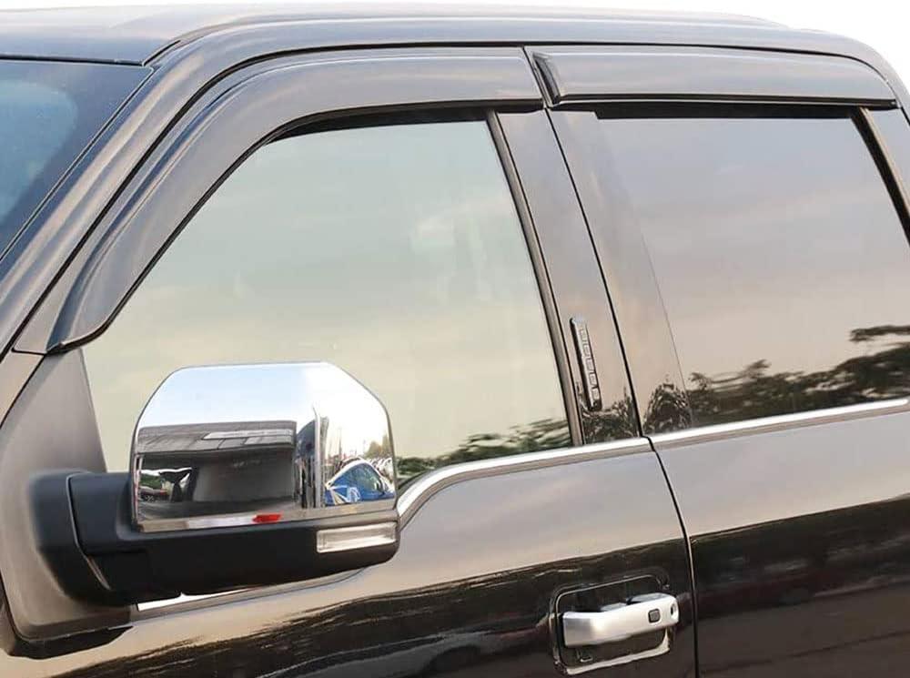 Outside-Mount Rain Guards Window Visors for 2015-2026 Ford F-150 SuperCrew & 2017-2026 Raptor/F-250/F-350/F-450/F-550 Super Duty SuperCrew Wind Deflector Dark Smoke 4-Piece Set with Thicker