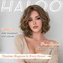 Haloo Brown Bob Wig for Women Lace Front Hairline Short Soft Wavy Curly Natural Looking Middle Part Synthetic Hair Wigs for Daily Party, 11 Inch Blonde Mixed Brown