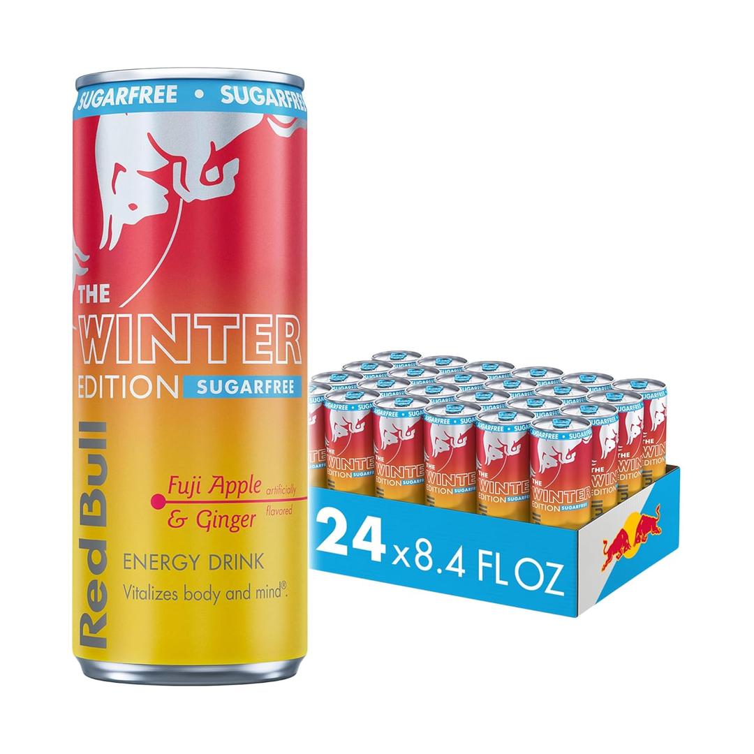 Red Bull Sugar-Free Fuji Apple and Ginger Winter Edition Energy Drink, with 80mg Caffeine plus Taurine & B Vitamins, 8.4 Fl Oz, Pack of 24 Cans