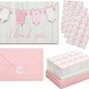 Pipilo Press Thank You Cards Baby Shower - 60 Pack, 4 x 6 In, Pink Clothesline - Blank Interior & Stickers - Bulk Baby Girl Thank You Cards with Envelopes