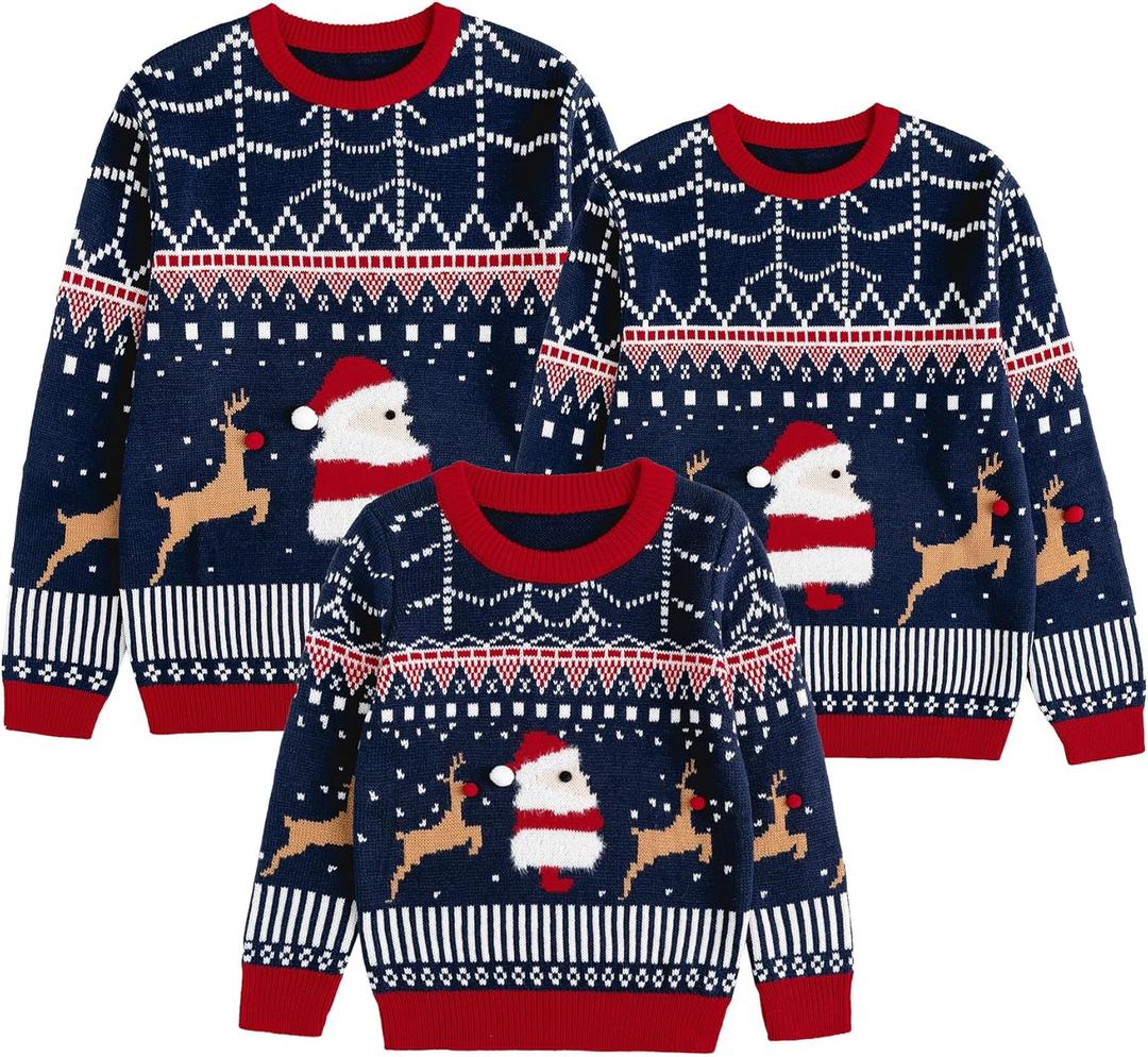 Curipeer Ugly Family Matching Christmas Sweaters Men Women Kids Knitted Pullover Outfits Party Holiday (2T, A-santa-navy Blue)