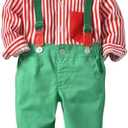 Fairy Baby Toddler Baby Boys Christmas Gentleman Outfit Bow Tie Shirt+ Suspender Pant Clothes Sets Infant Tuxedo Suit 120