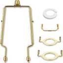 Lamp Shade Holder, 7 8 9 10 inch Adjustable Lamp Harp, Hardware Parts Included Brass Harp Frame and Finials, Standard Saddle, E14 E26 E27 Light Base UNO Fitter Adapter, Lamp Bracket Accessories (Gold)