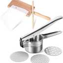 4 Pieces Gnocchi Board Set, Includes Plastic Trapezoidal Baking Scraper, Gnocchi Pasta Board Stripper Paddle, Dowel Wood Rolling Pin, Stainless Steel Potato Ricer Masher with 3 Interchangeable Discs