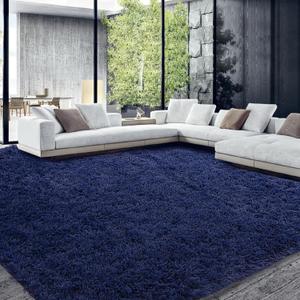 HOMBYS Shaggy Area Rug 10x14 Feet, Ultra Fuzzy Large Plush Faux Fur Carpet for Living Room Bedroom, Non-Skid Fuzzy Rug for Kids Playroom Home Decor, Navy Blue