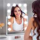 Rechargeable Vanity Mirror with Lights, Table Mirror with Stand, Makeup Mirror with 3 Colors and Brightness Adjustable, 3000mAh Battery, 1410 Inch (14"x10" White)