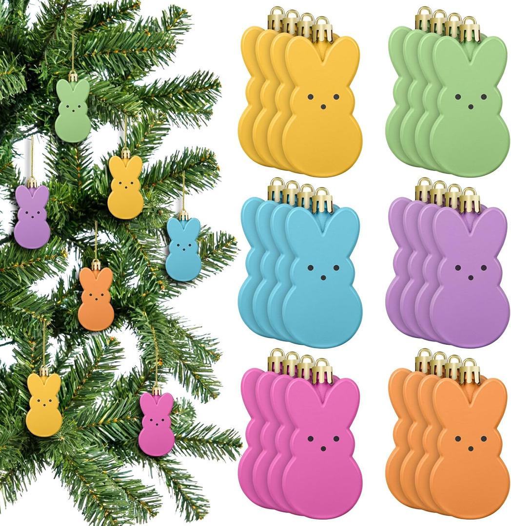 24 Pcs Easter Bunny Ornaments - Hanging Decorations for Easter Tree, Mini Bunny Spring Cute Decor, Colorful Peeps Bunny Tree Ornaments & Party Favors for Home Easter Decorations