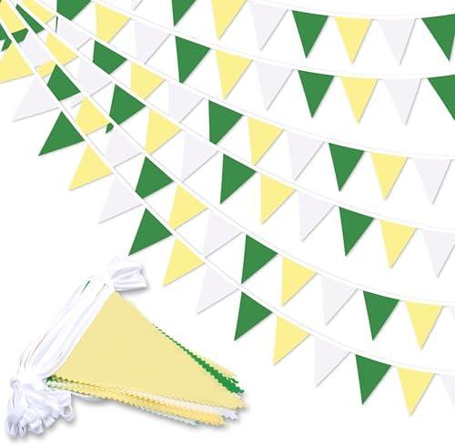 Yellow Green White Pennant Banner,33 ft Pennant Banner Flags,Flag Triangle Bunting Garland Decor,for Wedding,Birthday Party,Baby Shower,Graduation,Golf Party Decor(Yellow, Green and White Banners)