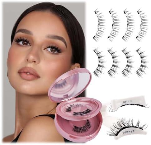 FADLASH Magnetic Eyelashes Natural Look 2 Pairs Fluffy False Eyelashes Reusable Magnetic Lashes Kit with Applicator No Glue Needed Easy to Wear and Remove (806+B7)