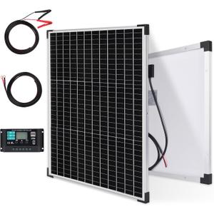 50W Solar Panels Kit 12V Monocrystalline Solar Maintainer 10A Battery Charge Controller with Extension Cable and Clips O-Ring Terminal fit RV Car Rooftop Camp Off Grid Applications