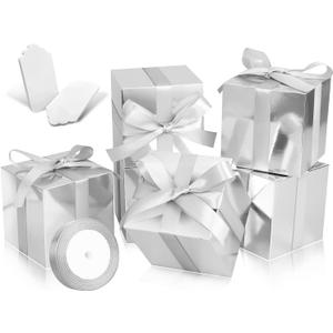 100 Pack Small Gift Boxes, 2x2x2 Inches Favor Boxes Silver Paper Gift Boxes with Lids for Presents, Crafting, Cupcake Boxes, Gifts, Candy Boxes for Wedding Party Bridal Shower Baby Shower Favors