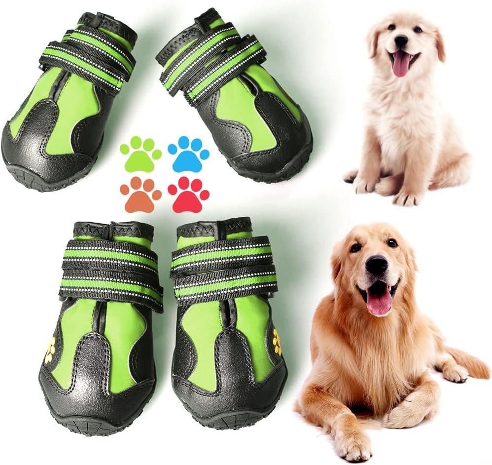 CovertSafe& Dog Boots for Dogs Non-Slip, Waterproof Dog Booties for Outdoor, Dog Shoes for Medium to Large Dogs 4Pcs with Rugged Sole Grey-Green (Size 4: 2.6''x2.1'')(L*W) for 31-40 lbs)